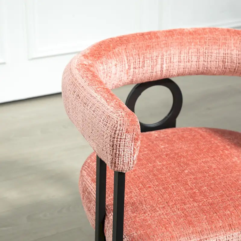 Pink Upholstered Barrel Chair with Black Iron Frames