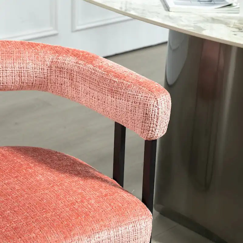 Pink Upholstered Barrel Chair with Black Iron Frames