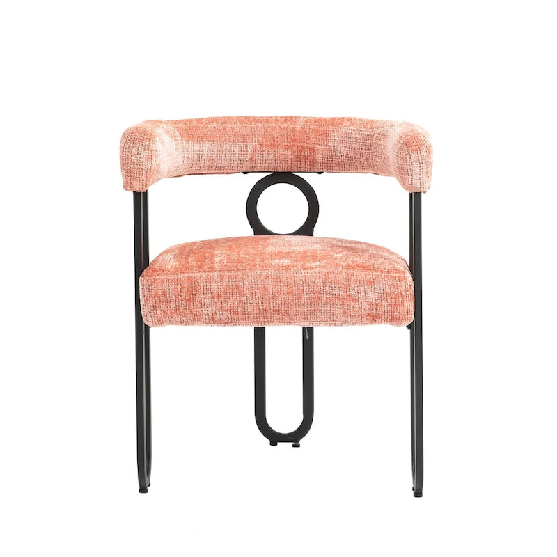 Pink Upholstered Barrel Chair with Black Iron Frames