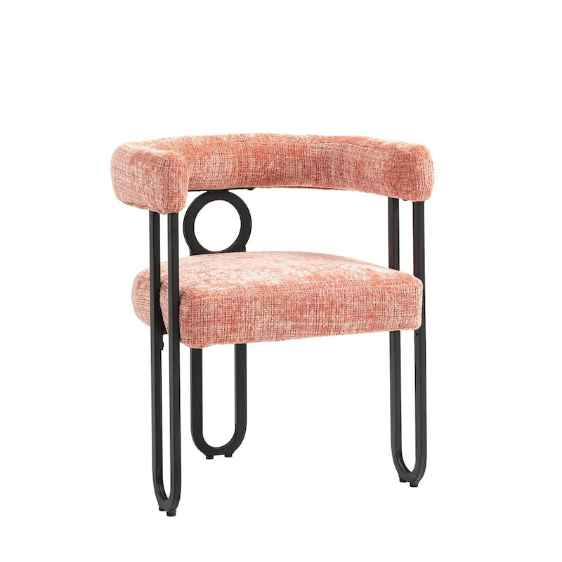 Pink Upholstered Barrel Chair with Black Iron Frames