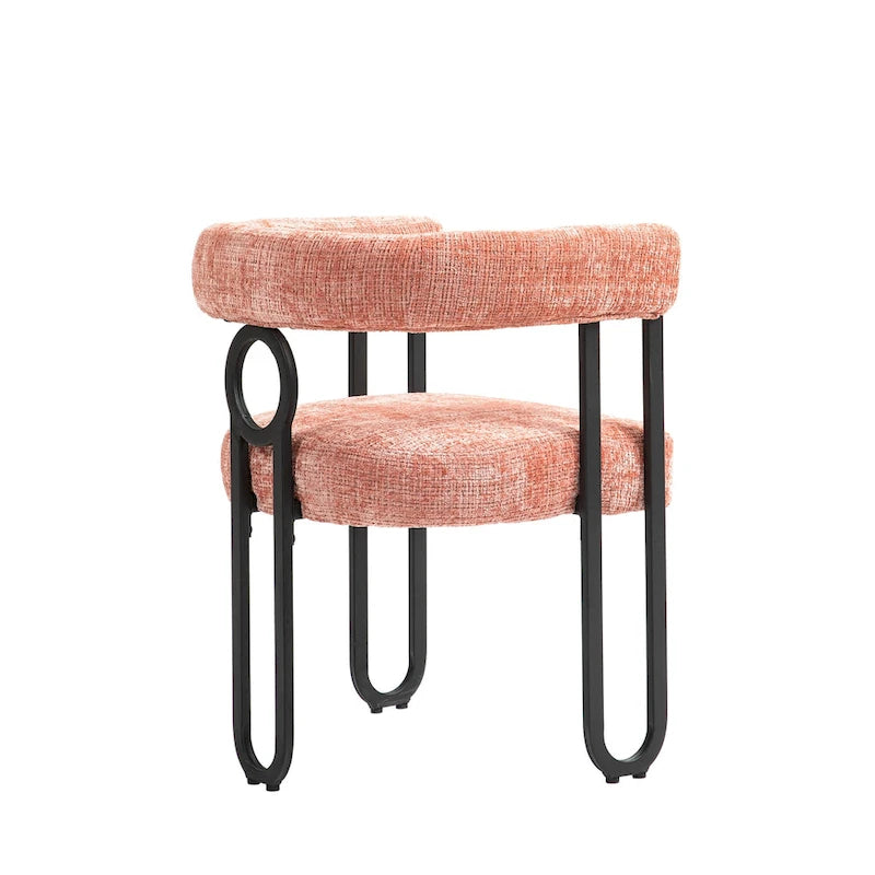 Pink Upholstered Barrel Chair with Black Iron Frames