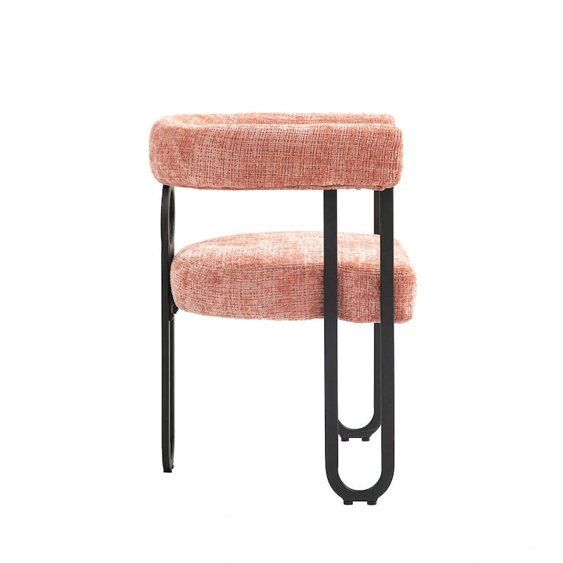 Pink Upholstered Barrel Chair with Black Iron Frames