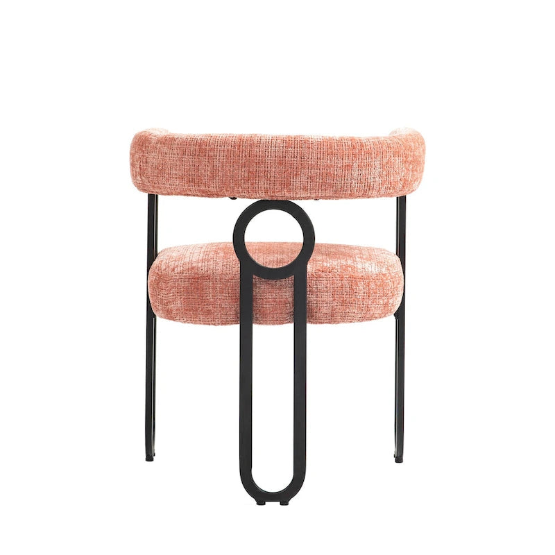 Pink Upholstered Barrel Chair with Black Iron Frames