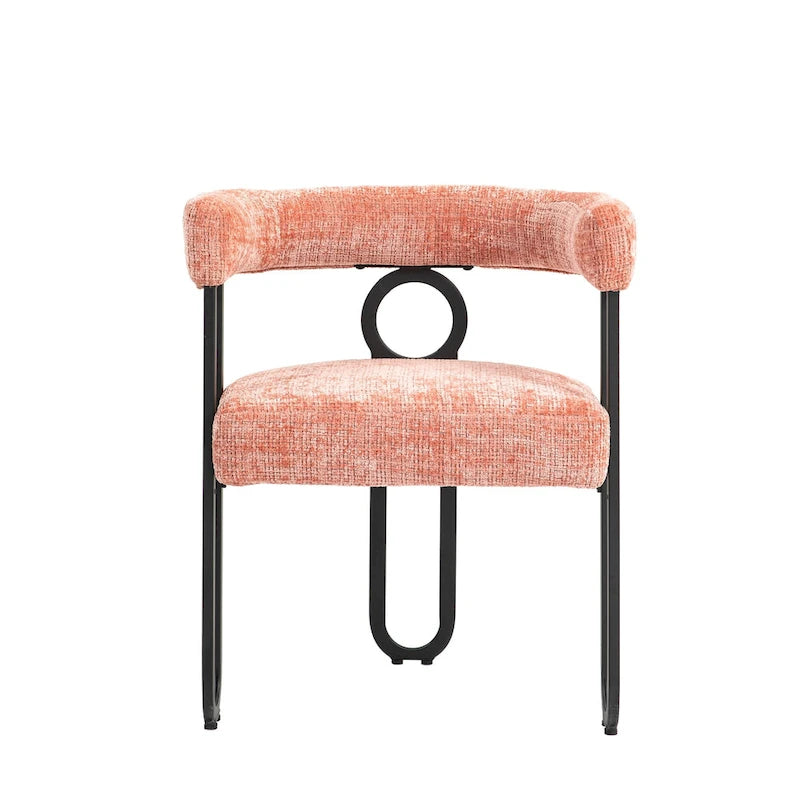 Pink Upholstered Barrel Chair with Black Iron Frames