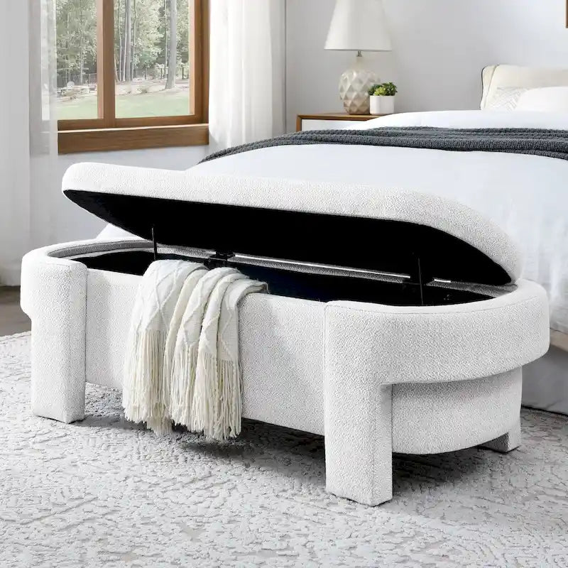 GDFStudio - Evelyn Chenille Upholstered Storage Bench with Turned Legs for Elegant Spaces