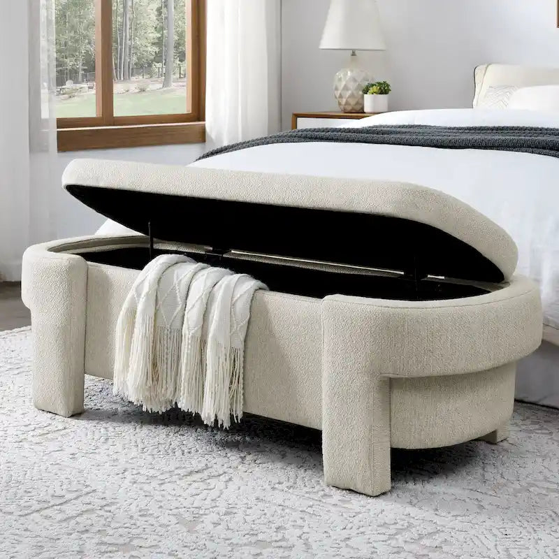GDFStudio - Evelyn Chenille Upholstered Storage Bench with Turned Legs for Elegant Spaces