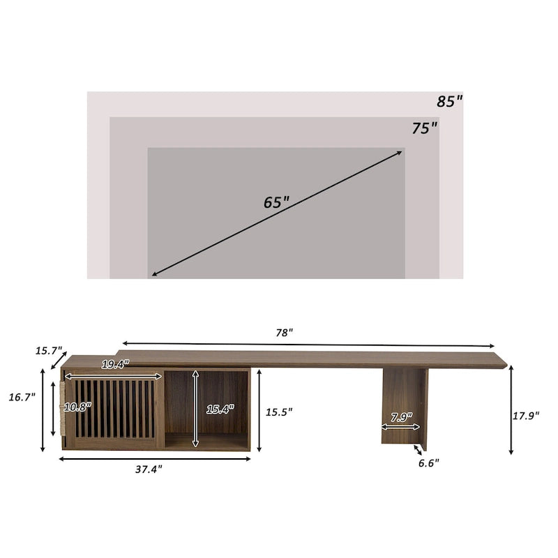 Extendable TV Stand with Cat Cushion,Modern TV Stand for TVs Up to 85, Entertainment Center with Sliding Door
