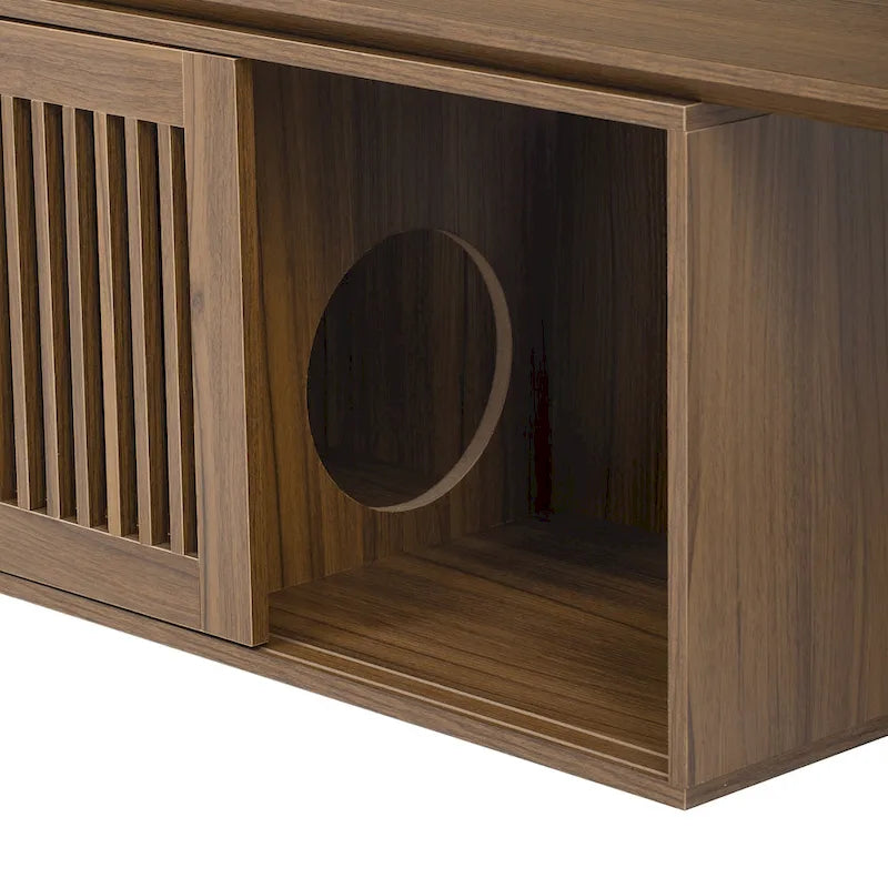 Extendable TV Stand with Cat Cushion,Modern TV Stand for TVs Up to 85, Entertainment Center with Sliding Door
