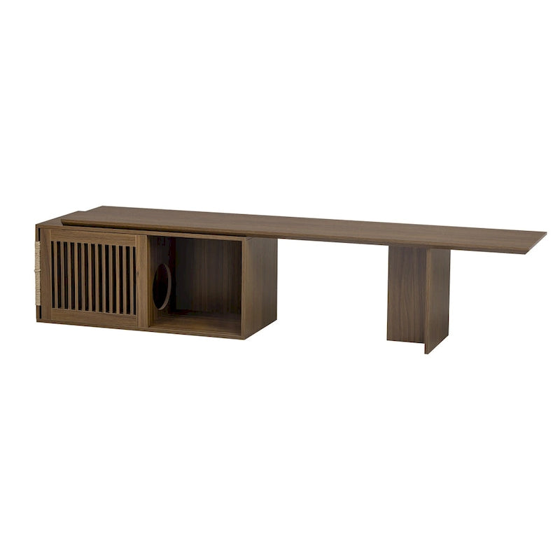 Extendable TV Stand with Cat Cushion,Modern TV Stand for TVs Up to 85, Entertainment Center with Sliding Door