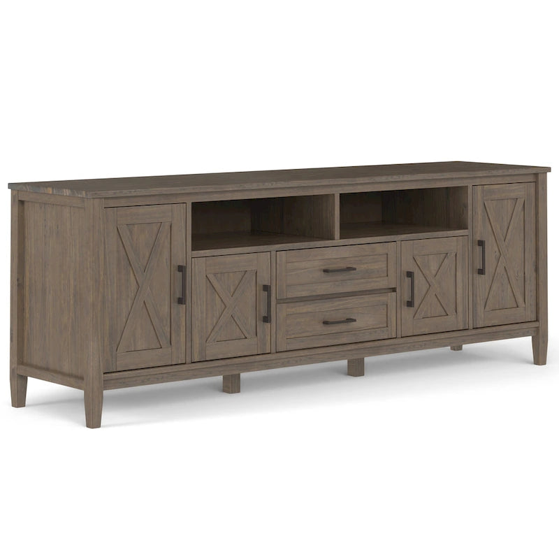 SOLID WOOD 72 inch Wide Transitional TV Media Stand in Smoky Brown For TVs up to 80 inches