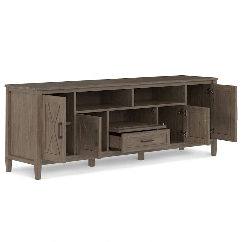 SOLID WOOD 72 inch Wide Transitional TV Media Stand in Smoky Brown For TVs up to 80 inches