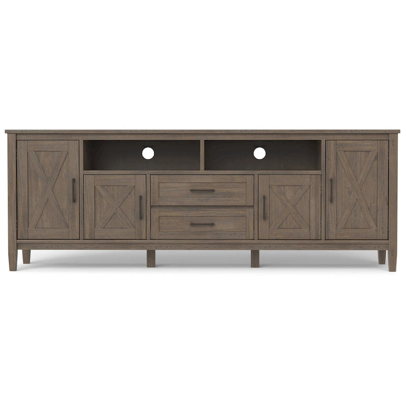SOLID WOOD 72 inch Wide Transitional TV Media Stand in Smoky Brown For TVs up to 80 inches