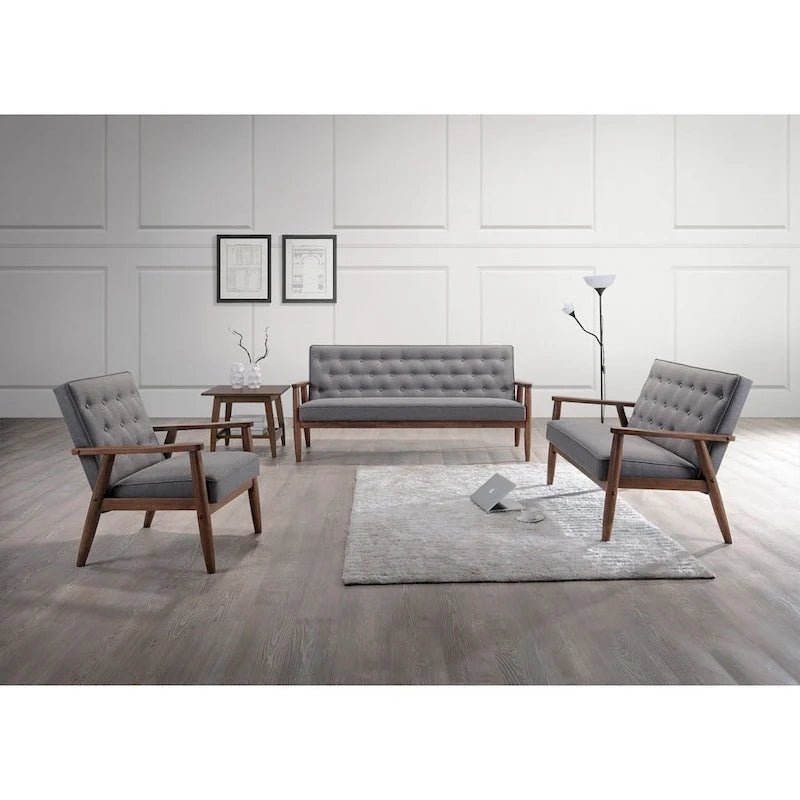 Baxton Studio Sorrento Mid-century Retro Modern Grey Fabric Upholstered Wooden 3-seater Sofa