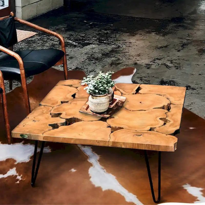 Rustic Recycled Teak Wood Square Coffee Table