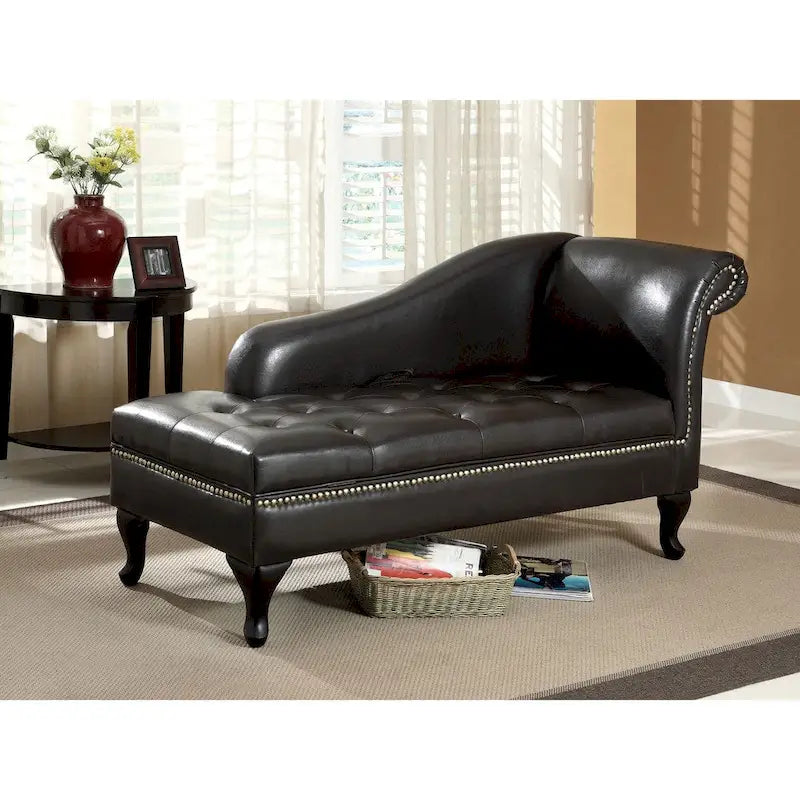 Modern Solid Wood Button Tufted Storage Chaise by
