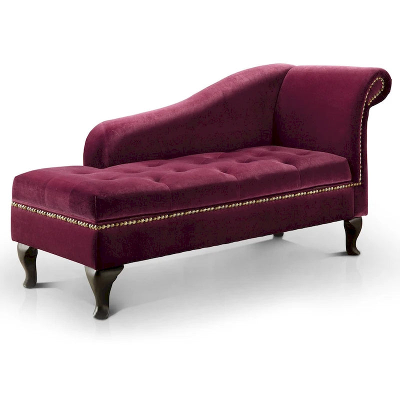 Modern Solid Wood Button Tufted Storage Chaise by