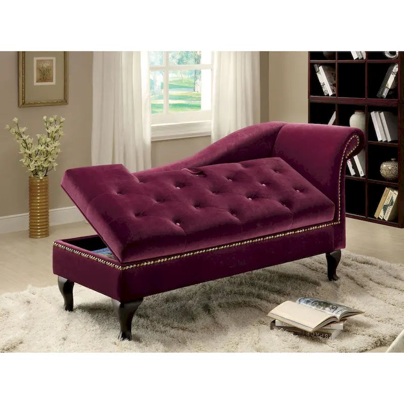 Modern Solid Wood Button Tufted Storage Chaise by