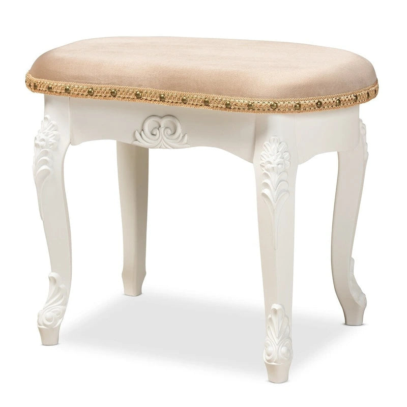 Traditional French Country Upholstered Vanity Ottoman