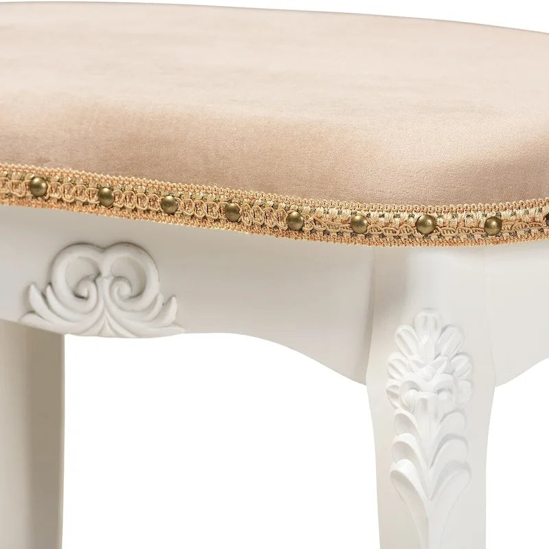 Traditional French Country Upholstered Vanity Ottoman