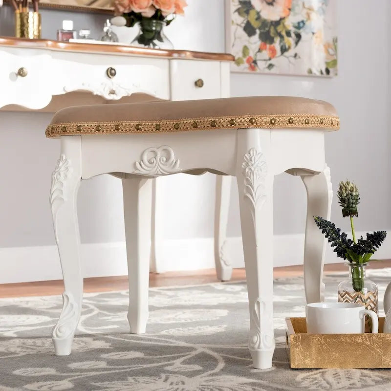 Traditional French Country Upholstered Vanity Ottoman