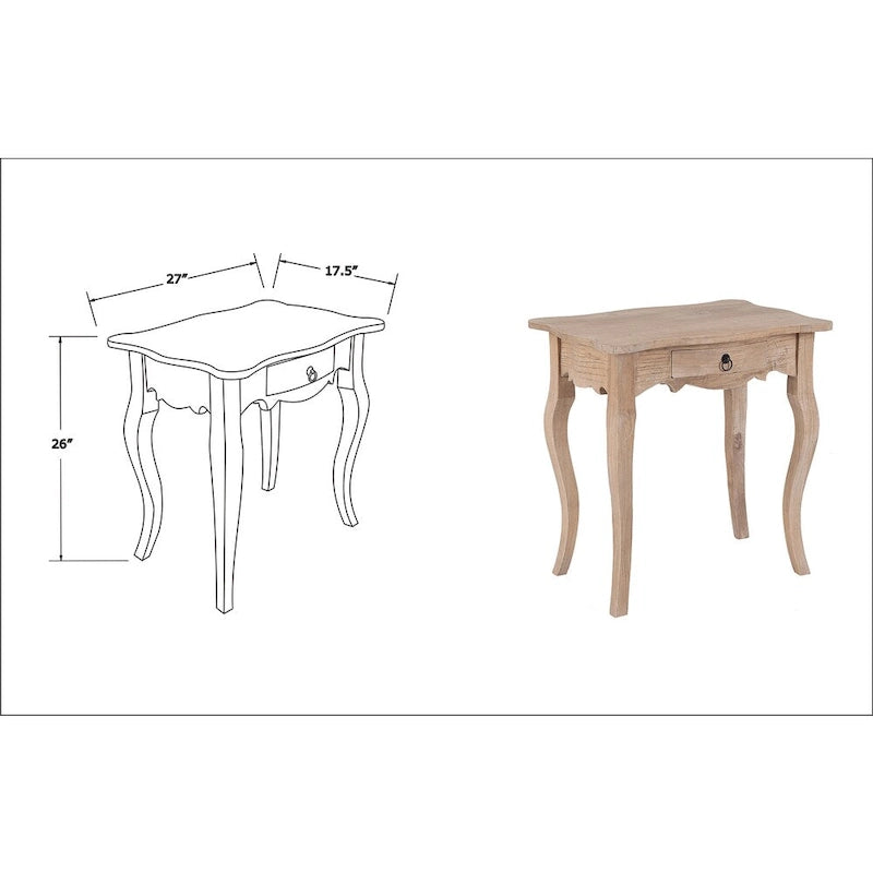 Unfinished Mindi Wood Side Table With Drawer by - 26 x 18 x 26