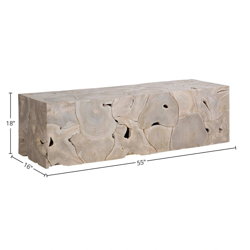 55-inch Rectangular Bleached Teak Root Solid Bench