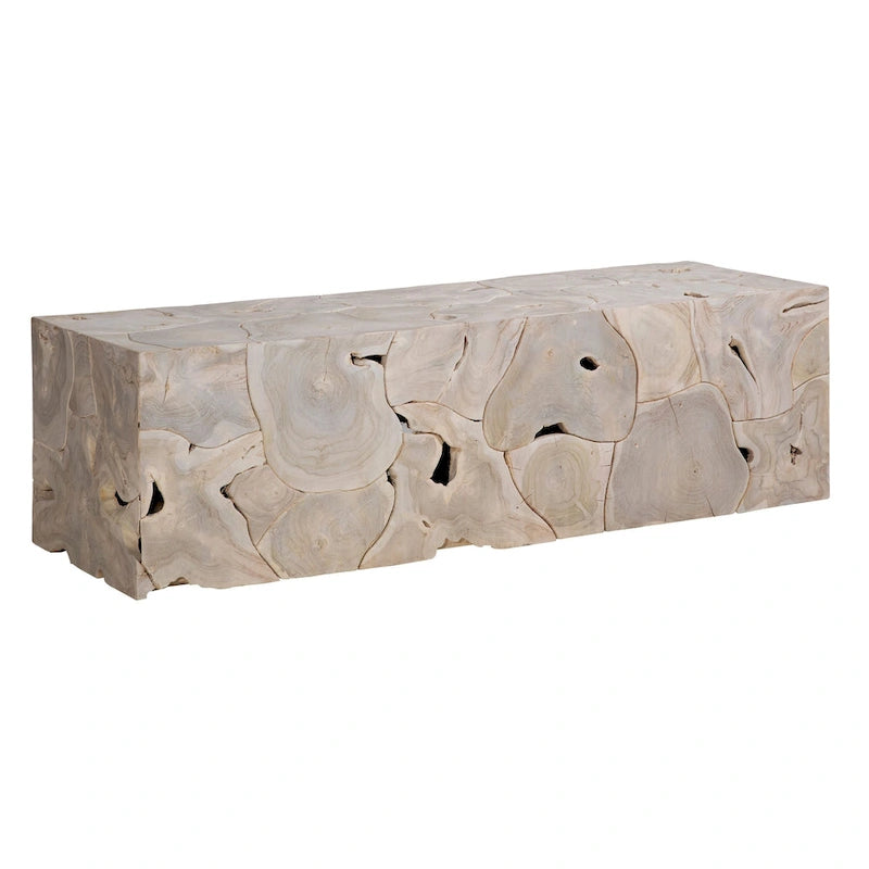 55-inch Rectangular Bleached Teak Root Solid Bench