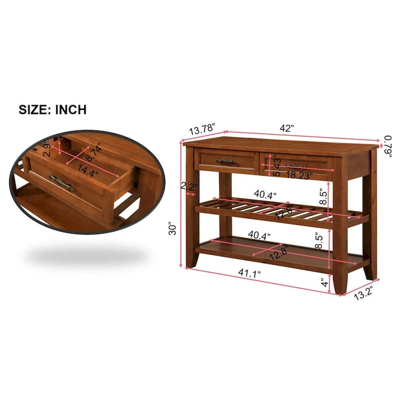 Console Sofa Table with 2 Storage Drawers and 2 Tiers Shelves, 42 Wood Buffet Sideboard for Room Kitchen Entryway Hallway