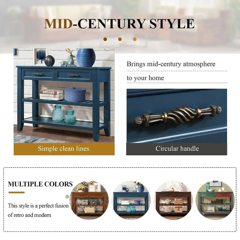 Console Sofa Table with 2 Storage Drawers and 2 Tiers Shelves, 42 Wood Buffet Sideboard for Room Kitchen Entryway Hallway