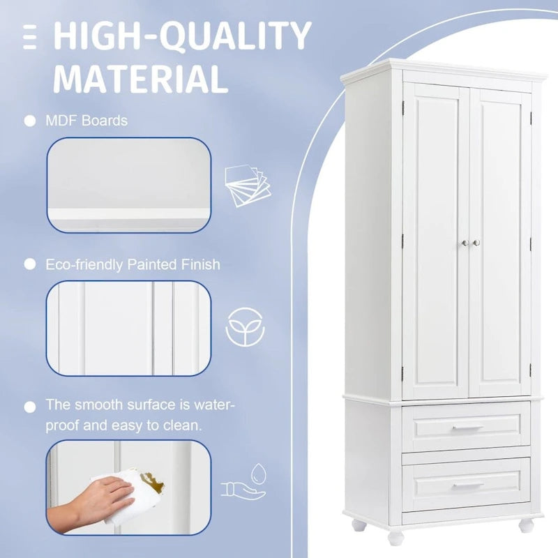 Tall Storage Cabinet with Two Drawers for Bathroom